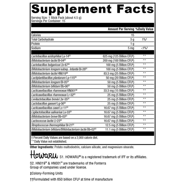 XYMOGEN ProbioMax Complete 350B supplement facts label