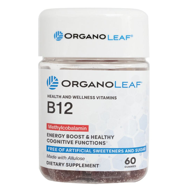 "OrganoLeaf B12 Methylcobalamin Gummies - 60 Count. High potency 5000 mcg Vitamin B12 supplement. Vegan, gluten-free, and naturally flavored for energy and cognitive support.