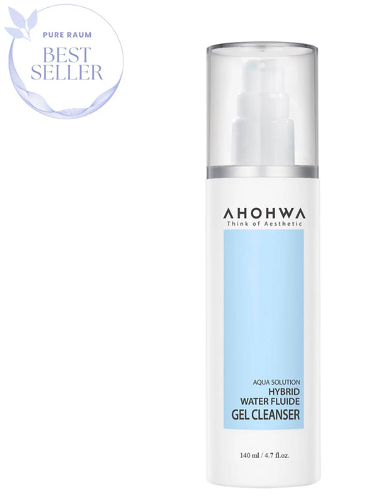 AHOHWA Hybrid Water Fluide Gel Cleanser bottle with pump, a gentle hydrating face wash for sensitive skin