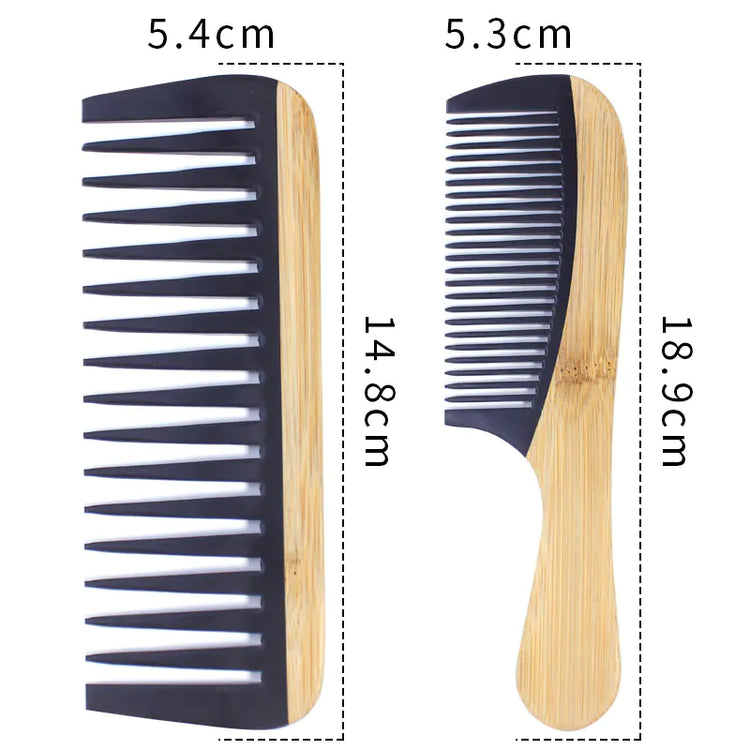 Two combs with measurements indicated on a white background