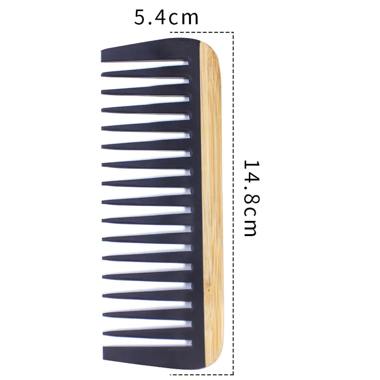Black comb with measurements on a white background