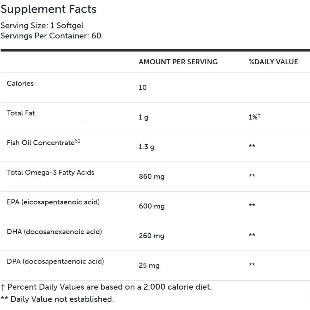 Omega MonoPure 1300 EC high-absorption omega-3 fish oil softgels with MaxSimil technology