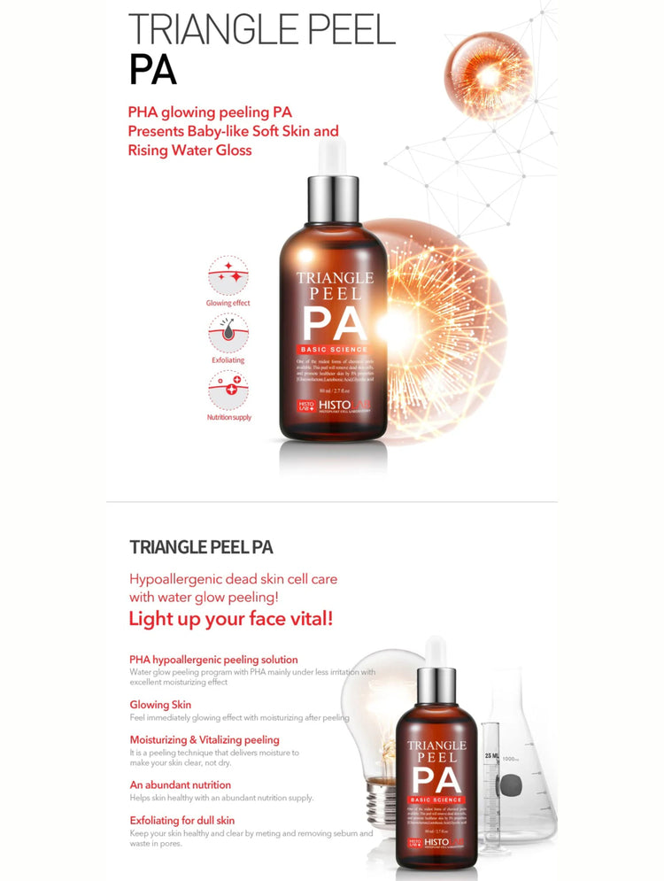 Bottle of Triangle Peel PA with glowing effects on a white background