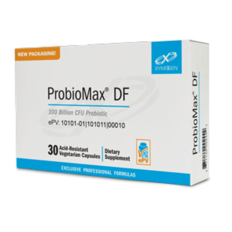 ProbioMax® Daily DF - High-potency, four-strain probiotic with 30 billion CFU per capsule, designed to support digestive health and overall well-being. Delayed-release DRcaps™ vegetarian capsule containing Bifidobacterium lactis HN019 probiotic