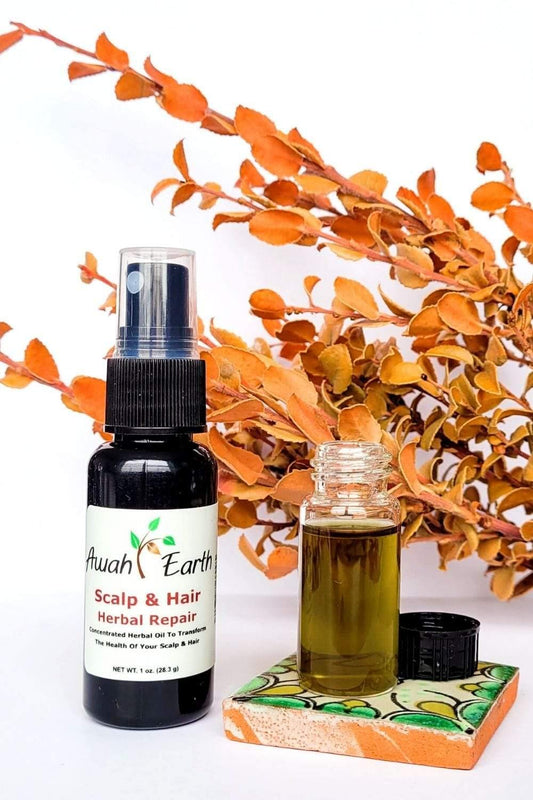 Scalp and Hair Herbal Repair (Natural Hair Oil). Helps people that are suffering from hair and scalp problems. Use it at night and let it do its work on your damaged hair and scalp.