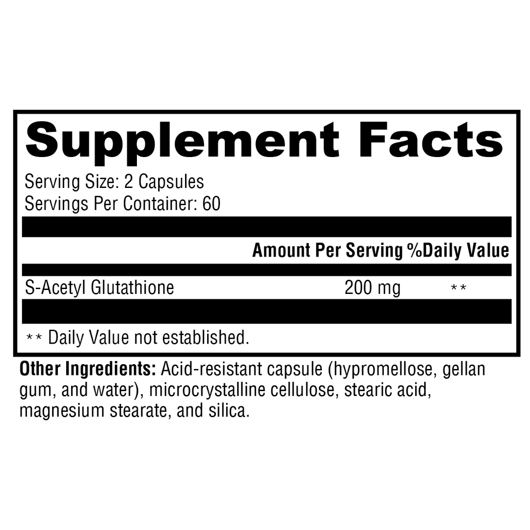 XYMOGEN S-Acetyl Glutathione supplement facts label