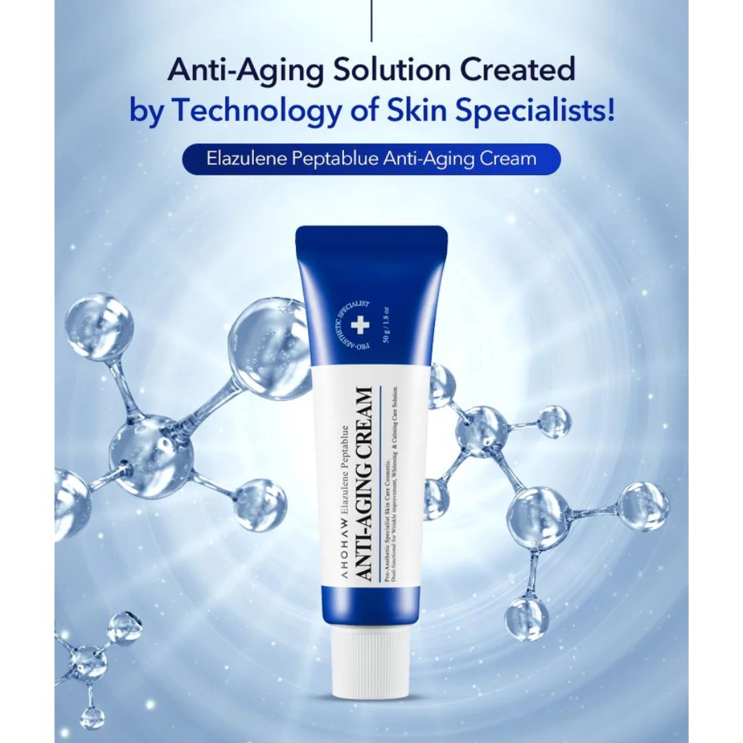 Luxury blue and white packaging of AHOHWA medical-grade Korean anti-aging cream