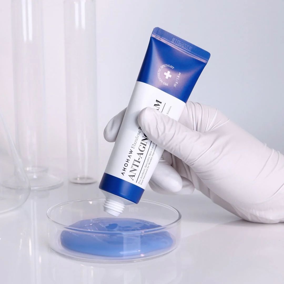 Luxury blue and white packaging of AHOHWA medical-grade Korean anti-aging cream