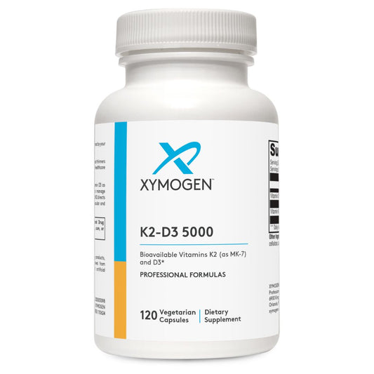 K2-D3 5000 120 Capsules, a dietary supplement combining vitamin D3 and vitamin K2 for bone and cardiovascular health support.