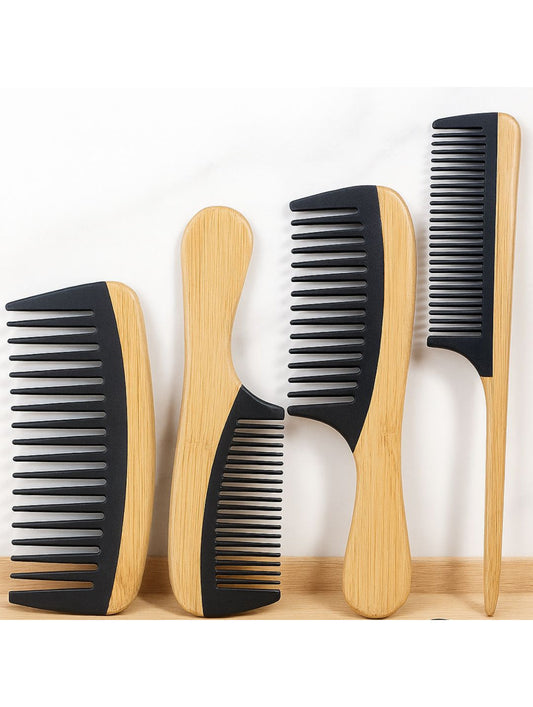Awah Earth natural bamboo hair combs with wooden handles