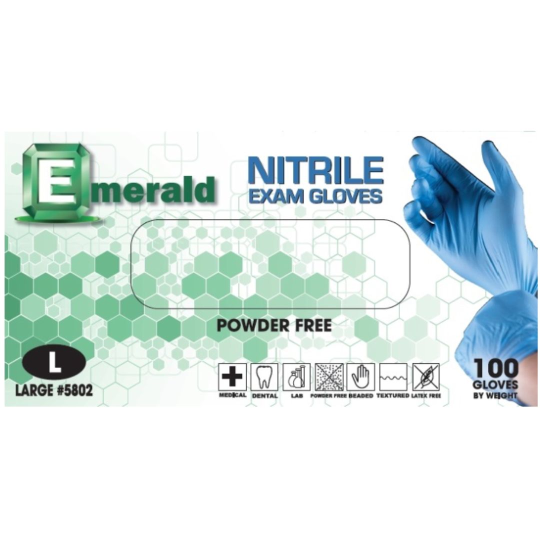 Emerald Powder-Free Nitrile Exam Gloves. Disposable, latex-free examination gloves. High-quality, durable for medical use.