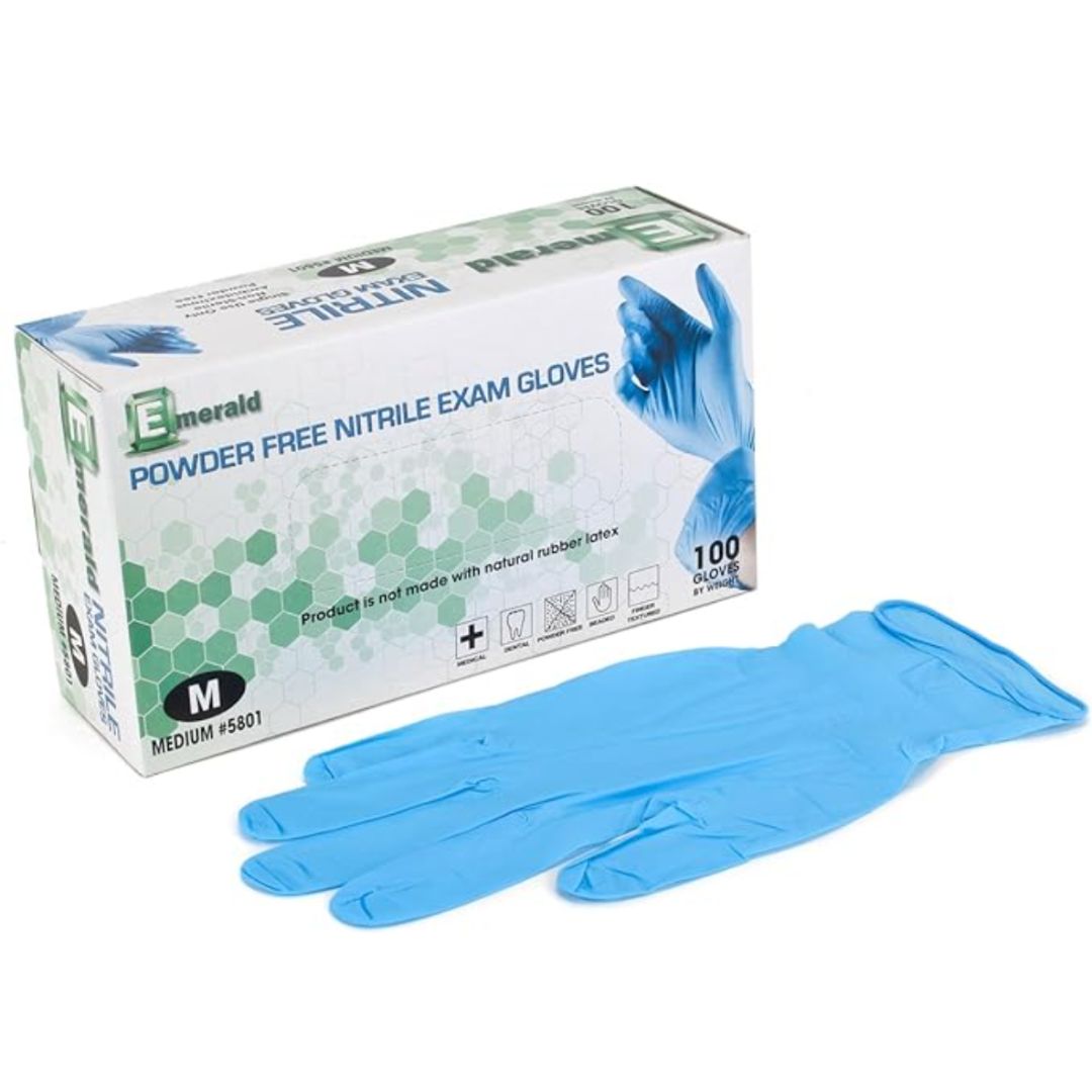 Emerald Powder-Free Nitrile Exam Gloves. Disposable, latex-free examination gloves. High-quality, durable for medical use.