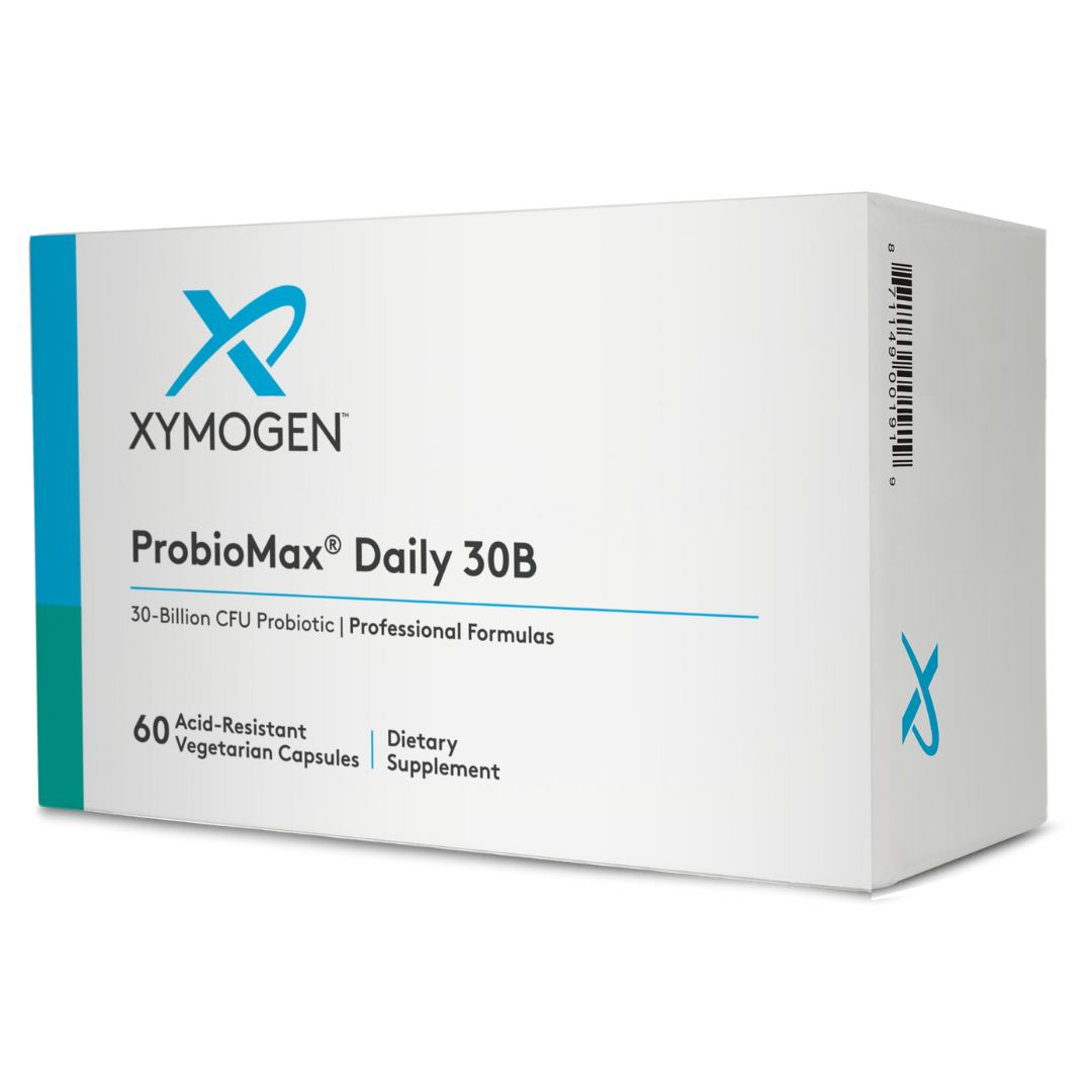 ProbioMax Daily 30B probiotic bottle with 30 billion CFU, 4-strain formula in blister packs