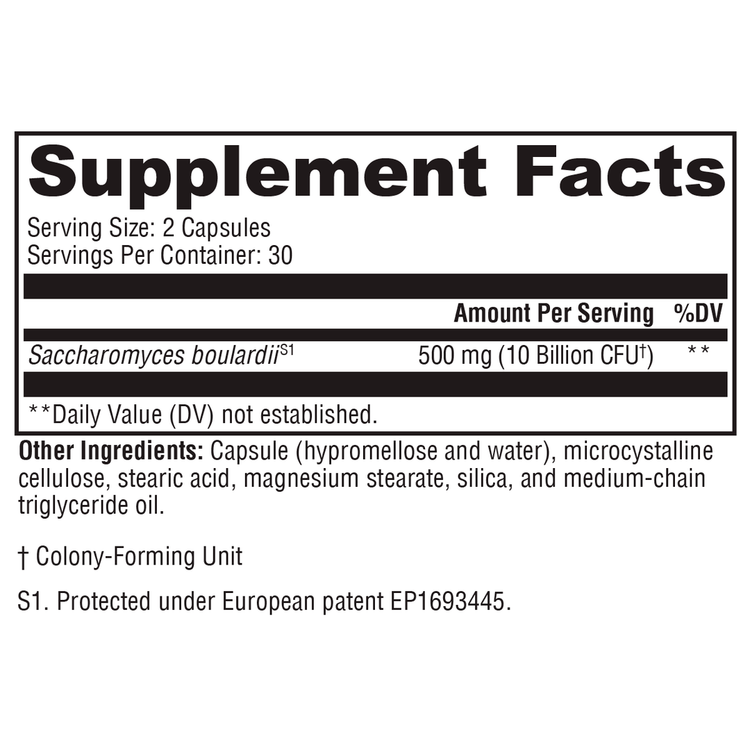 XYMOGEN Saccharomycin 10B supplement facts label