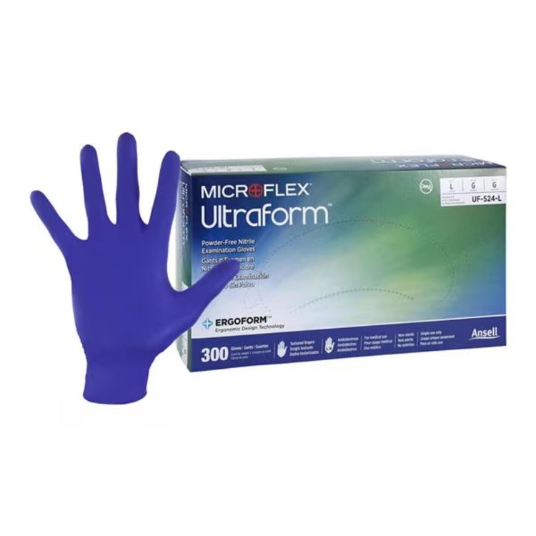 Ultraform Nitrile Exam Gloves, violet blue, non-sterile, powder-free, made from soft and lightweight nitrile, with textured fingertips for secure grip.Approved