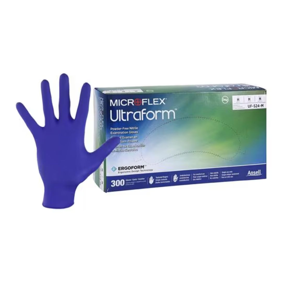 Ultraform Nitrile Exam Gloves, violet blue, non-sterile, powder-free, made from soft and lightweight nitrile, with textured fingertips for secure grip.