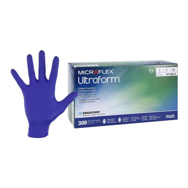 Ultraform Nitrile Exam Gloves, violet blue, non-sterile, powder-free, made from soft and lightweight nitrile, with textured fingertips for secure grip.