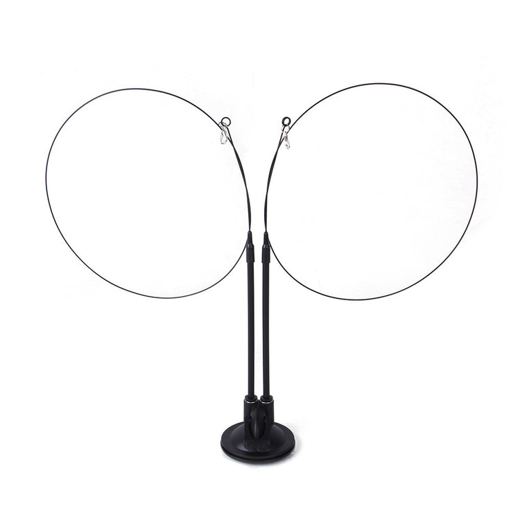 Two circular nets on stands against a white background