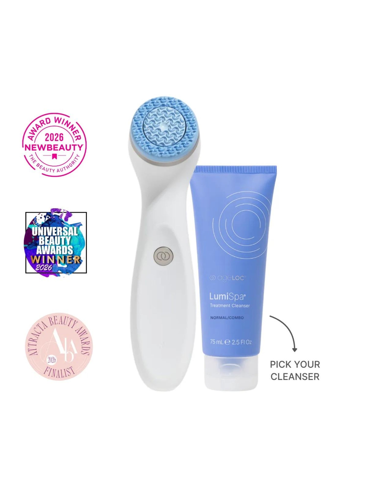 Nu Skin ageLOC LumiSpa iO Blue facial cleansing device with face cleanser
