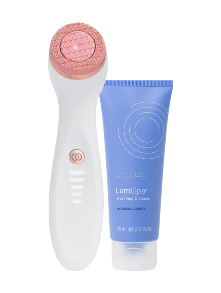 Nu Skin ageLOC LumiSpa iO Rose Gold facial cleansing device with face cleanser