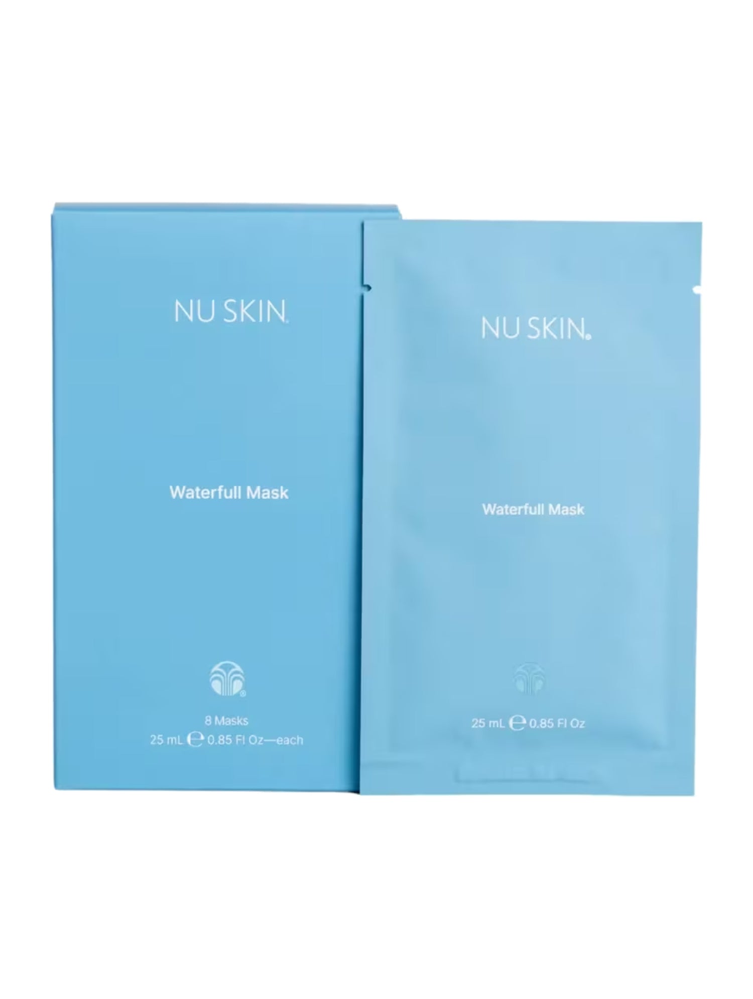 Nu Skin Waterfull hydrating sheet mask box and single mask pouch