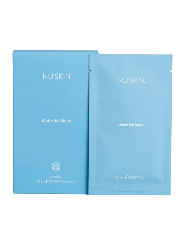 Nu Skin Waterfull hydrating sheet mask box and single mask pouch