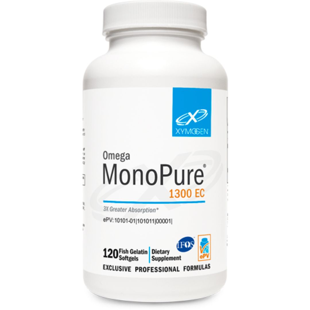 Omega MonoPure® 1300 EC features natural enzymatically enhanced MaxSimil® monoglyceride fish oil that has a three times greater EPA/DHA absorption rate than an equivalent dose of ethyl ester fish oil. This IFOS five-star certified fish oil outperforms other fish oil supplements through MaxSimil patented lipid absorption enhancement technology (PLATform).